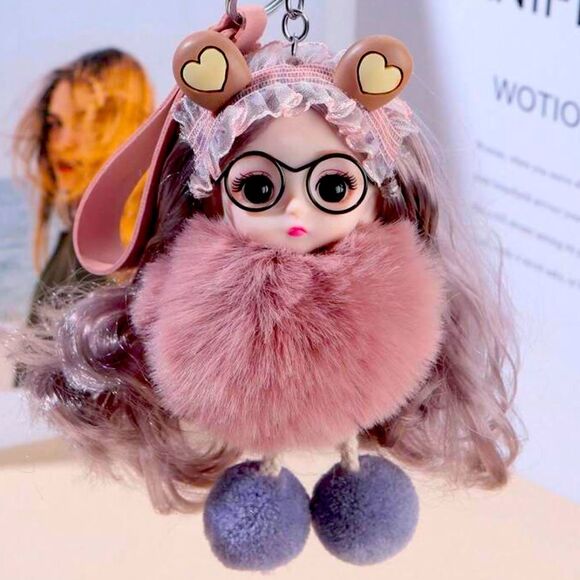 XMAS SALE Handmade Dusty Rose Plush Baby Doll Bag Charm Keychain - Picture 2 of 5